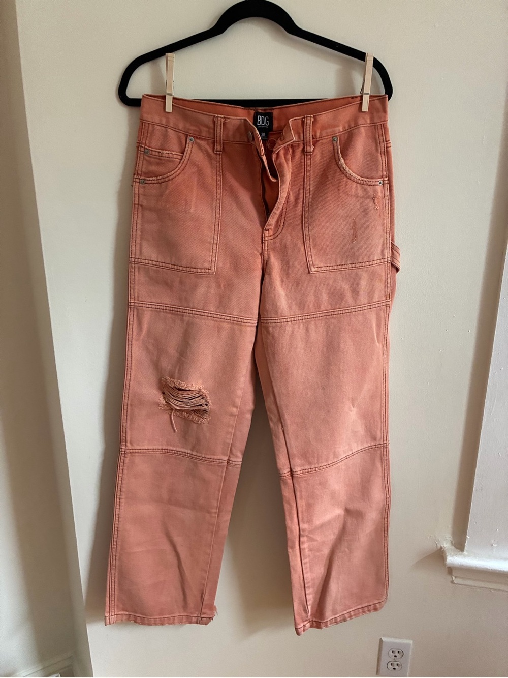 BDG Wide Leg Carpenter Pants in Faded Coral